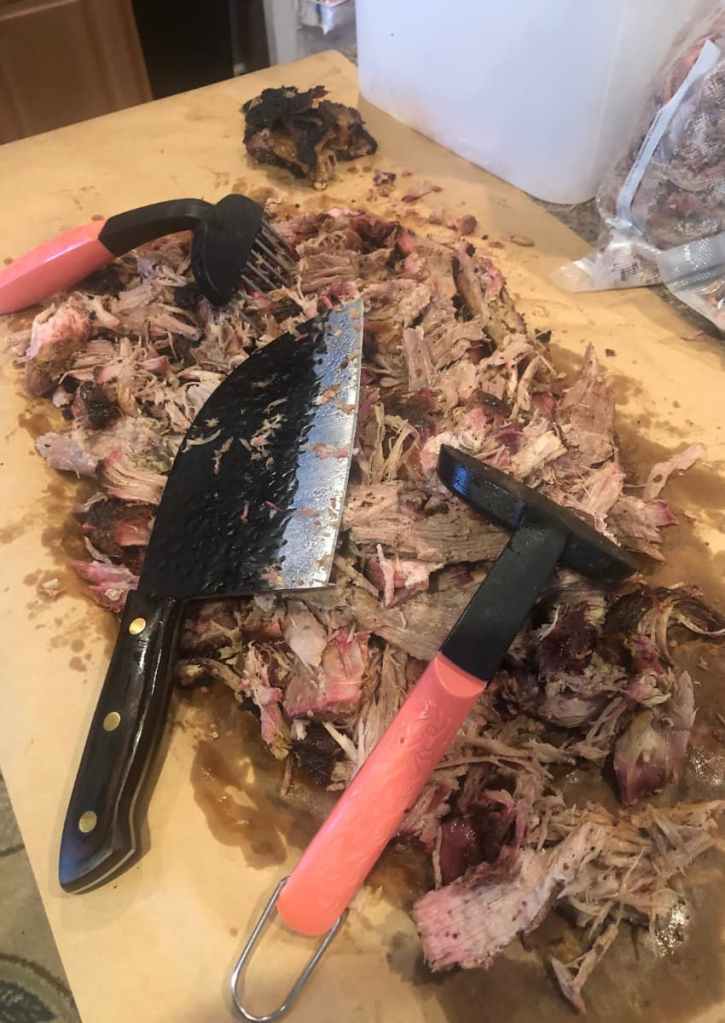 pulled pork on the chopping board