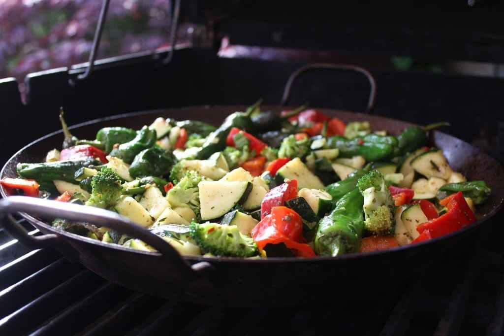 pan of healthy vegetables cooking